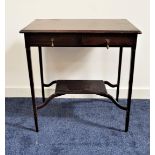 MAHOGANY SIDE TABLE with a moulded top above two frieze drawers, standing on tapering supports