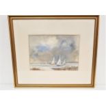 JOYCE M BORLAND Race day on the Clyde, watercolour, signed and label to verso, 26.5cmx 37cm