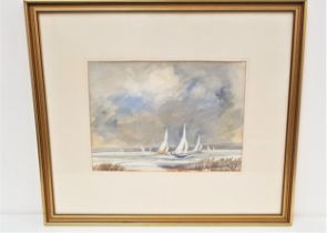 JOYCE M BORLAND Race day on the Clyde, watercolour, signed and label to verso, 26.5cmx 37cm