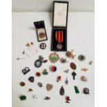 SELECTION OF BADGES including LNER 15 Years First Aid Efficiency, LNER Railway Service, QE2 ships