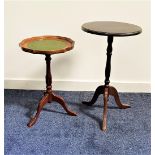 MAHOGANY WINE TABLE with an inset leather top on a turned column and tripod base, 52.5cm high,