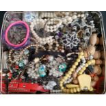 SELECTION OF COSTUME JEWELLERY including simulated pearls, bead bracelets and necklaces, brooches,