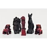 SELECTION OF ANIMAL FIGURES including an Egyptian cat, 16cm high, pair of Dogs of Fo, 8cm high,