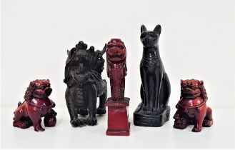 SELECTION OF ANIMAL FIGURES including an Egyptian cat, 16cm high, pair of Dogs of Fo, 8cm high,