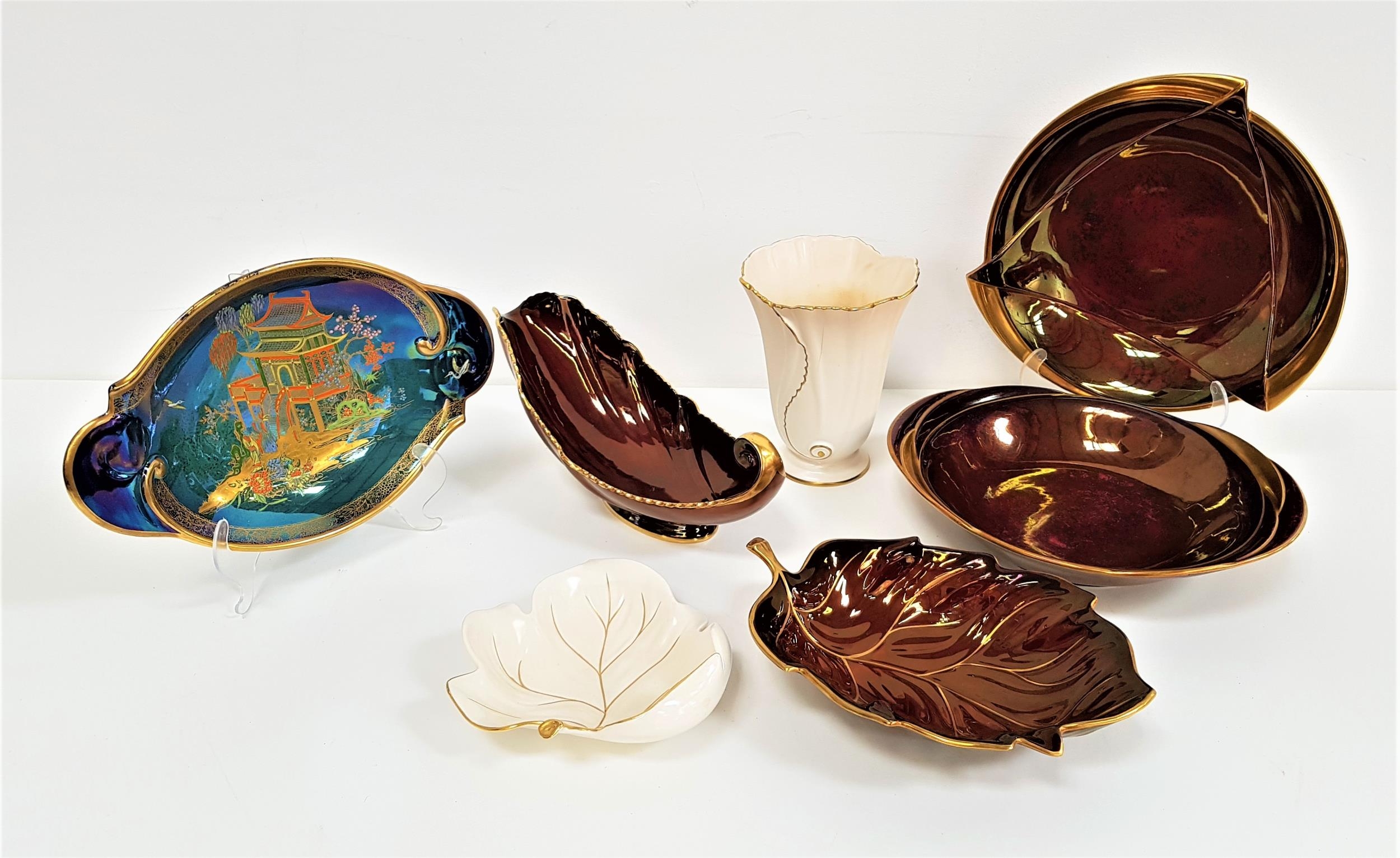 SELECTION OF CARLTON WARE including a cream ground with gilt highlights shell vase, 15.5cm high,