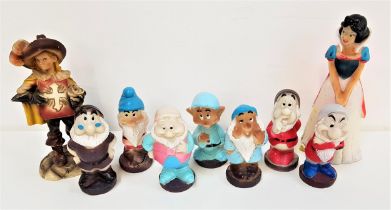 VINTAGE SET OF PLASTIC SQUEAKY SNOW WHITE AND THE SEVEN DWARFS TOYS together with a composition