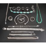 GOOD SELECTION OF SILVER AND SILVER MOUNTED JEWELLERY including an opal and turquoise set link