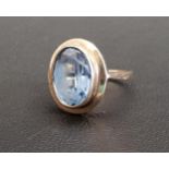 AQUAMARINE SINGLE STONE RING the oval cut gemstone measuring approximately 13.2mm x 9.5mm x 6.5mm,