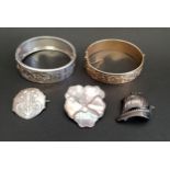 SELECTION OF SILVER AND ROLLED GOLD JEWELLERY comprising an unmarked silver bangle with gold detail,