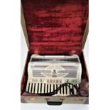 ESQUIRE ACCORDIAN with leather shoulder straps, off white body, in a fitted case