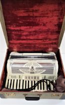 ESQUIRE ACCORDIAN with leather shoulder straps, off white body, in a fitted case