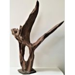 ABSTRACT DRIFTWOOD SCULPTURE mounted on a slate base, 80cm high