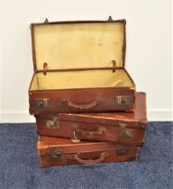 THREE VINTAGE LEATHER SUITCASES all with reinforced corners and leather handles, 65.5cm and 62cm