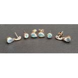 THREE PAIRS OF BLUE GEM SET EARRINGS all in nine carat gold, comprising a pair of aquamarine drop