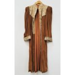LADIES SUEDE FULL LENGTH COAT with faux snake skin cuffs, front and buttons, size 12