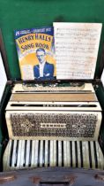 HOHNER TANGO II ACCORDIAN in mottled white with leather shoulder straps, cased
