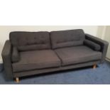 LARGE SOFA with button back loose cushions and side bolster cushions in a woven grey fabric,
