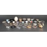 SELECTION OF SILVER AND OTHER RINGS including simulated pearl, rose quartz and stone set, 1 box