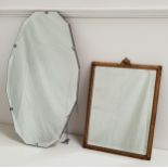 OVAL WALL MIRROR with a bevelled plate, 68.5cm high, together with a rectangular giltwood mirror