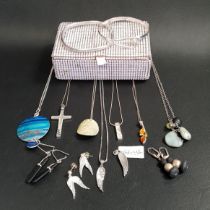 SELECTION OF MOSTLY SILVER AND SILVER MOUNTED JEWELLERY including two silver bangles, a set of angel