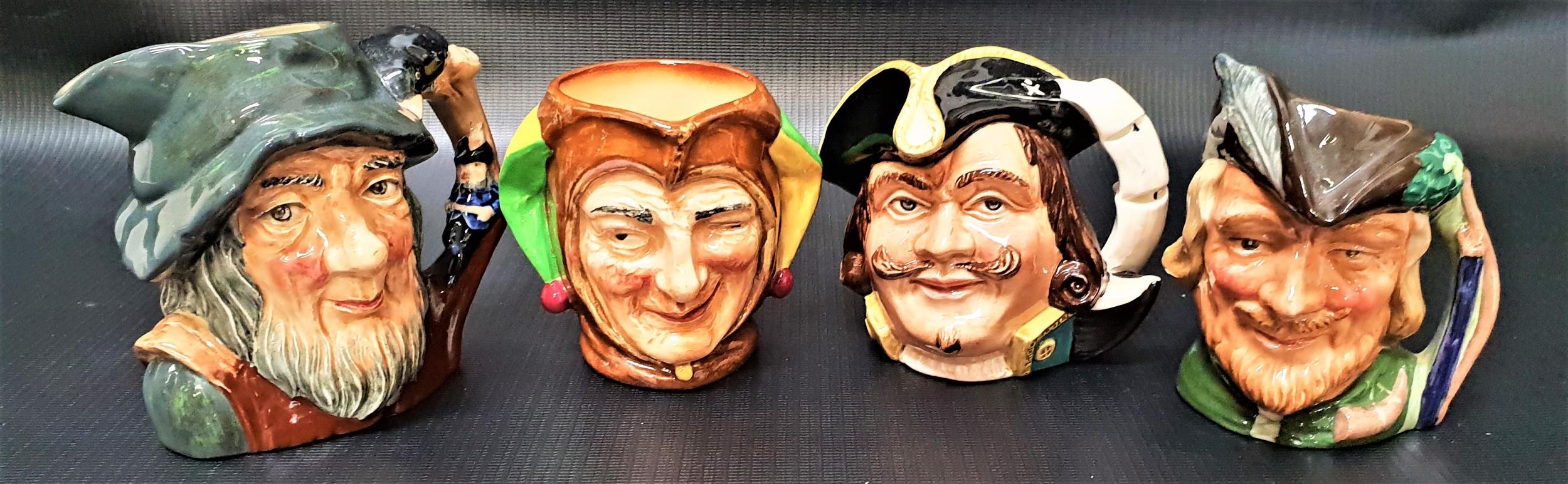 FOUR ROYAL DOULTON CHARACTER JUGS Robin Hood D6543, Captain Henry Morgan D6469, Rip Van Winkle and