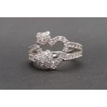 CZ SET EIGHTEEN CARAT WHITE GOLD RING the heart shaped setting and split shoulders, ring size L