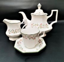 JOHNSON BROTHERS BACHELOR'S TEA SERVICE with a white ground and floral border with a green rim,