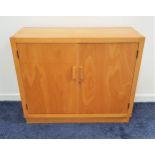 BEECH SIDE CABINET with a plain top above a pair of cupboard doors, standing on a plinth base, 106cm