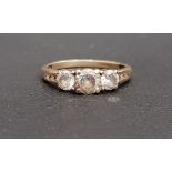GRADUATED CZ THREE STONE RING on nine carat gold shank, ring size L and approximately 1.6 grams