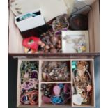 GOOD SELECTION OF COSTUME JEWELLERY including glass and crystal bead necklaces, bracelets, brooches,