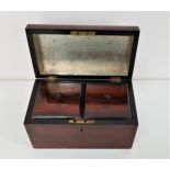 19th CENTURY ROSEWOOD TEA CADDY with a domed lid opening to reveal a foil lined interior and two