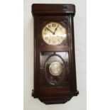 MAHOGANY REGULATOR WALL CLOCK the circular silvered dial with Arabic numerals and an eight day