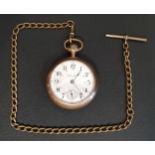HAMILTON WATCH COMPANY GOLD PLATED POCKET WATCH the white enamel dial with black Arabic numerals,