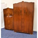 FASS FURNITURE WALNUT WARDROBE with two shaped doors opening to reveal a mirror, shelf and hanging