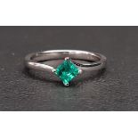 EMERALD SINGLE STONE RING the squre cut emerald approximately 0.35cts, on eighteen carat white