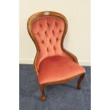 VICTORIAN STYLE SPOON BACK CHAIR the button back above a shaped seat, with decorative stud detail,