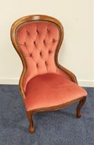 VICTORIAN STYLE SPOON BACK CHAIR the button back above a shaped seat, with decorative stud detail,