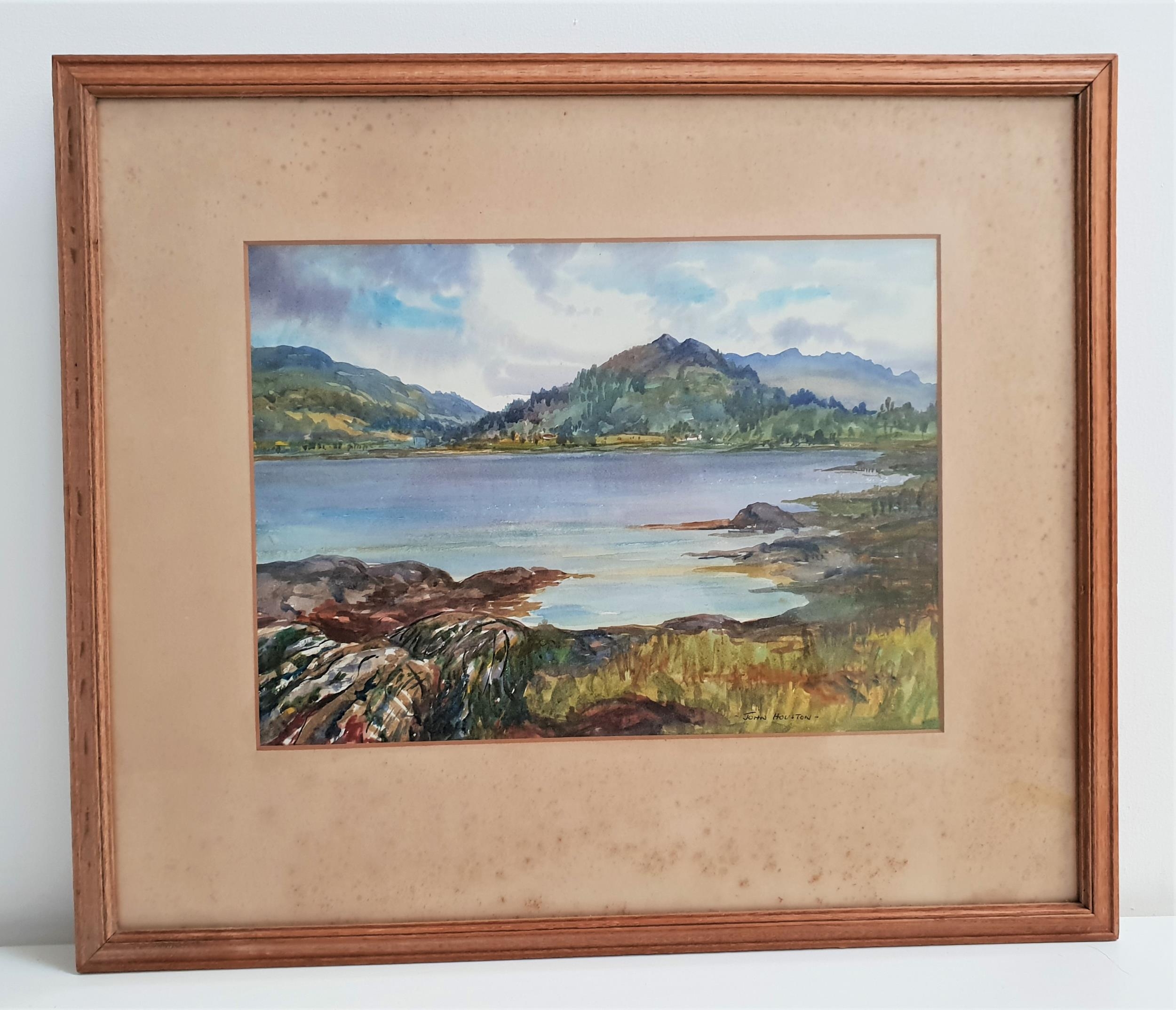 JOHN HOUSTON View across the loch, watercolour, signed, 26.5cm x 36.5cm