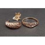 SMALL SELECTION OF NINE CARAT GOLD JEWELLERY comprising a pair of pierced butterfly stud earrings, a
