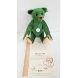 LIMITED EDITION STEIFF TEDDY BEAR 1908 REPLICA in green mohair, number 1629 of 3000, with