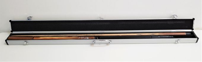 CUESOL SNOOKER CUE constructed in walnut, ash and maple in four sections with an aluminium extension