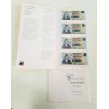 COMMEMORATIVE CLYDESDALE BANK ROBERT BURNS £5 NOTES comprising four notes 0999542, 1999542,