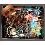 SELECTION OF COSTUME JEWELLERY including various brooches, simulated pearls, bead and other