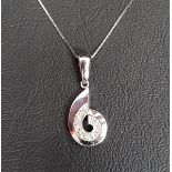 DIAMOND SET SPIRAL DESIGN PENDANT in nine carat white gold and on nine carat white gold chain, the