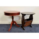 MAHOGANY DRUM TOP TABLE with a circular top with three frieze drawers, standing on a turned column