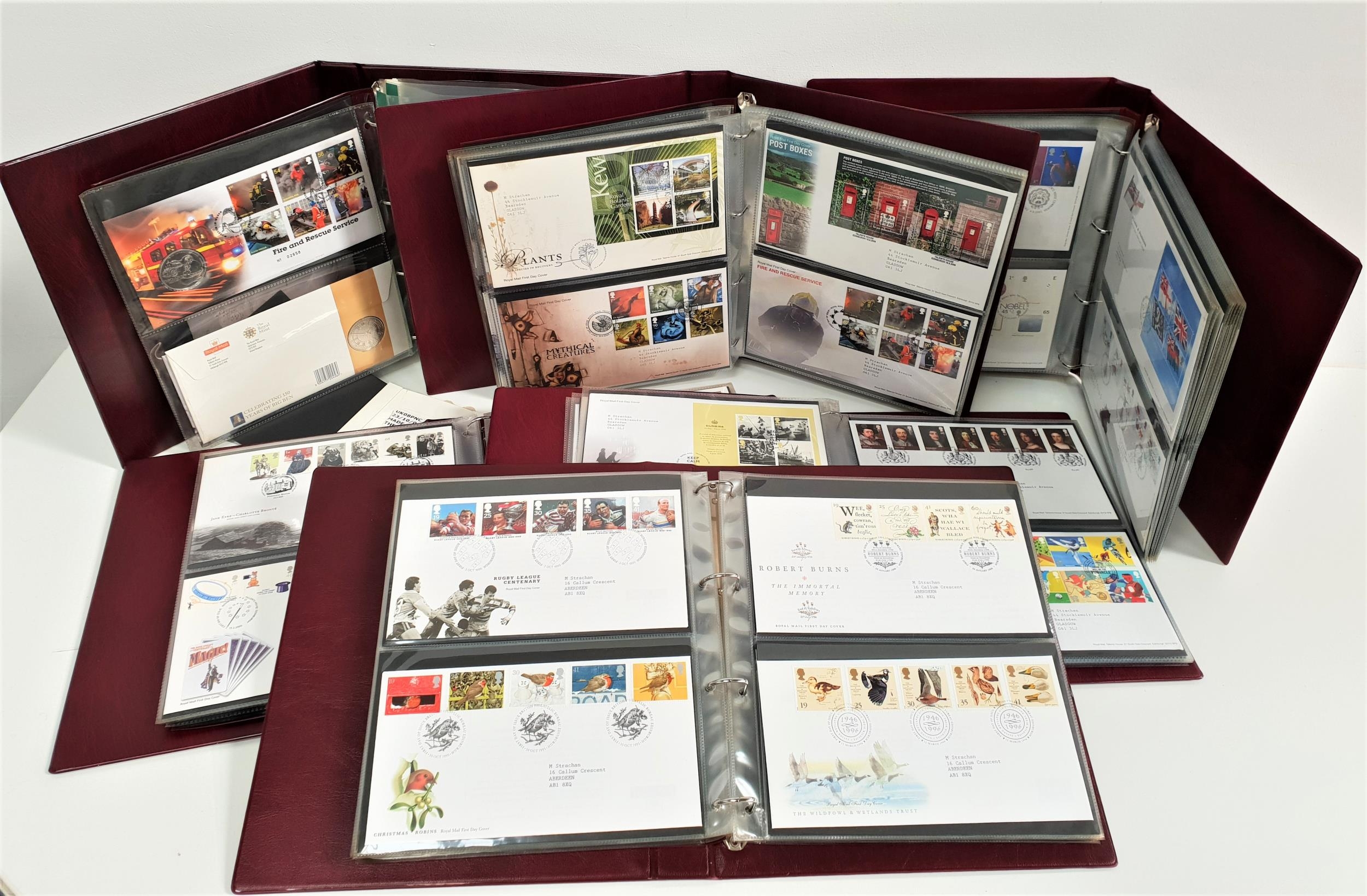 SIX ALBUMS OF FIRST DAY COVERS including nature, speed, Royal Family, Robert Burns, Concorde, Big