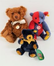 THREE STEIFF TEDDY BEARS comprising a harlequin bear (30cm high); a classic series brown mohair bear