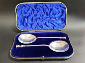 PAIR OF EDWARD VII SILVER APOSTLE SPOONS with fig shaped bowls and plain stems, London 1909 by