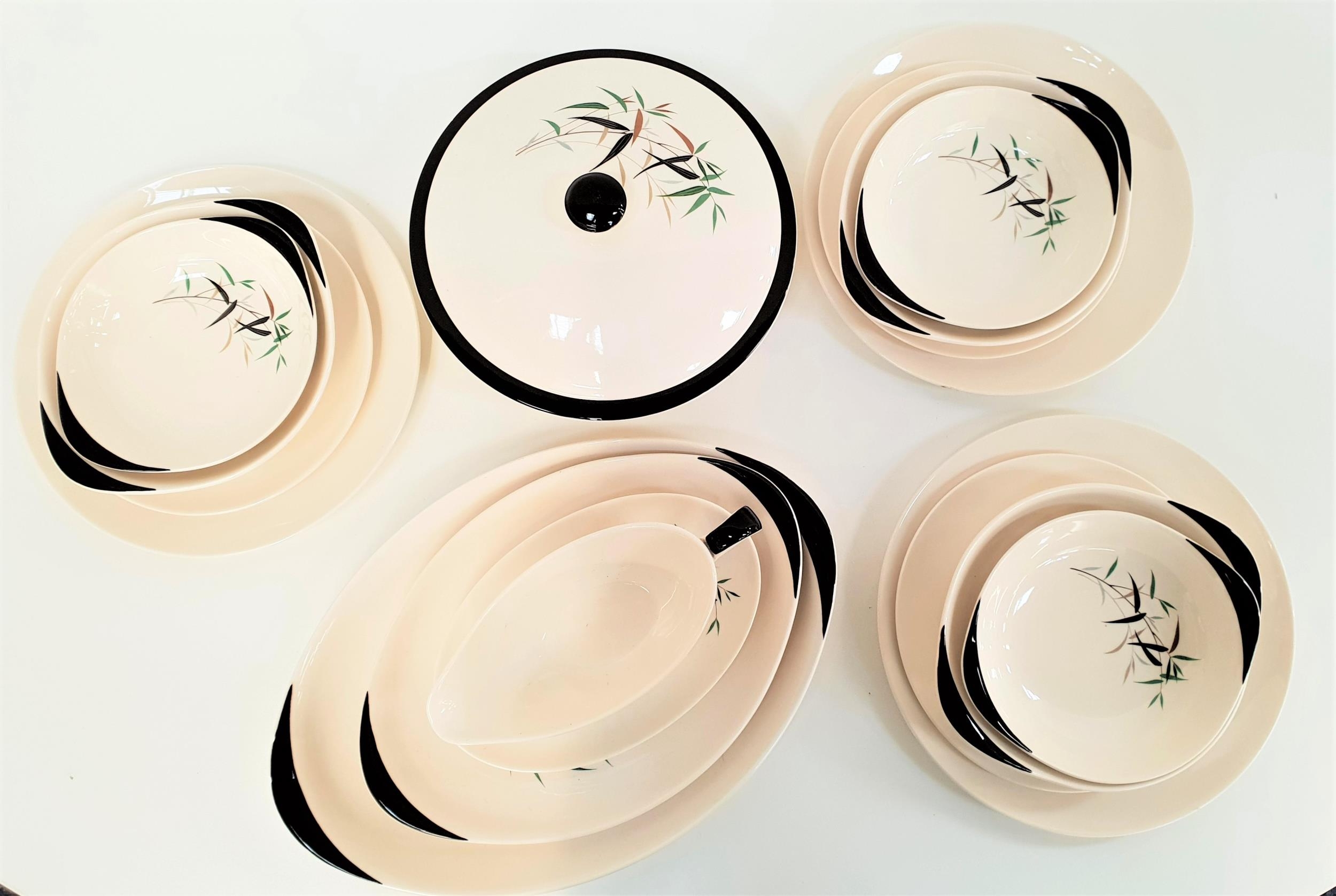 ROYAL DOULTON DINNER SERVICE in the Bamboo pattern, comprising six soup bowls, six dinner plates,