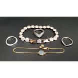 SELECTION OF FASHION JEWELLERY including three silver Pandora rings - Princess Wishbone, Wishbone